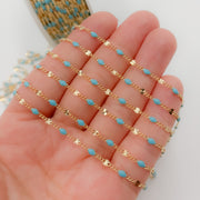 V269TURGF. Gold Filled Turquoise Color Enamel Marina Link Chain